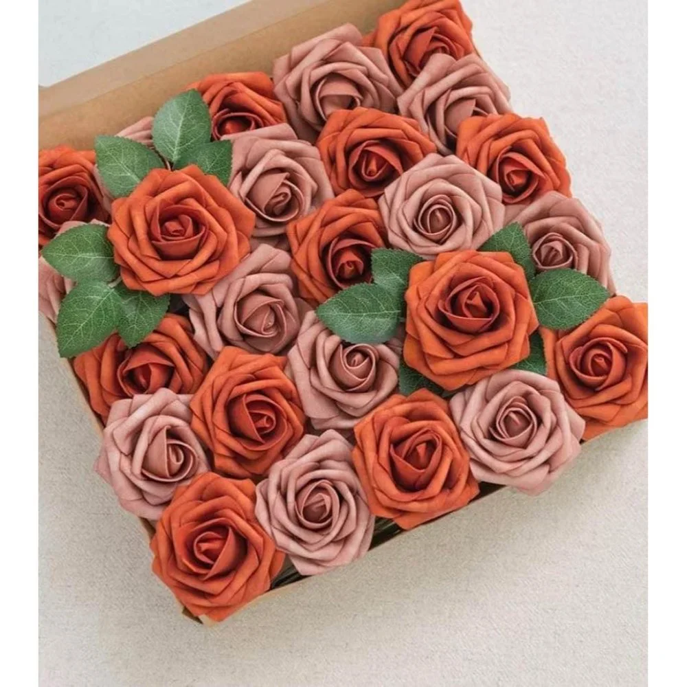 25 Count Burnt Orange & Warm Taupe Roses Wedding Bouquet Flowers Centerpiece